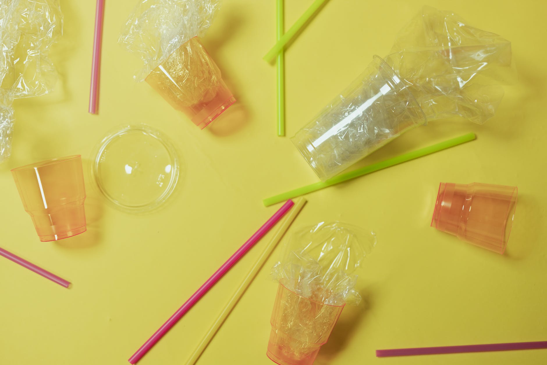 Plastic cups and straws